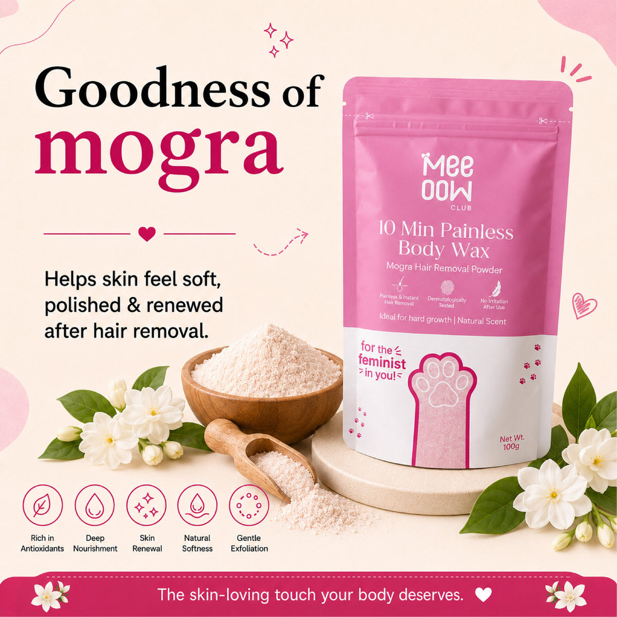 4-in-1 Mogra Body Hair Removal Wax Powder Mask