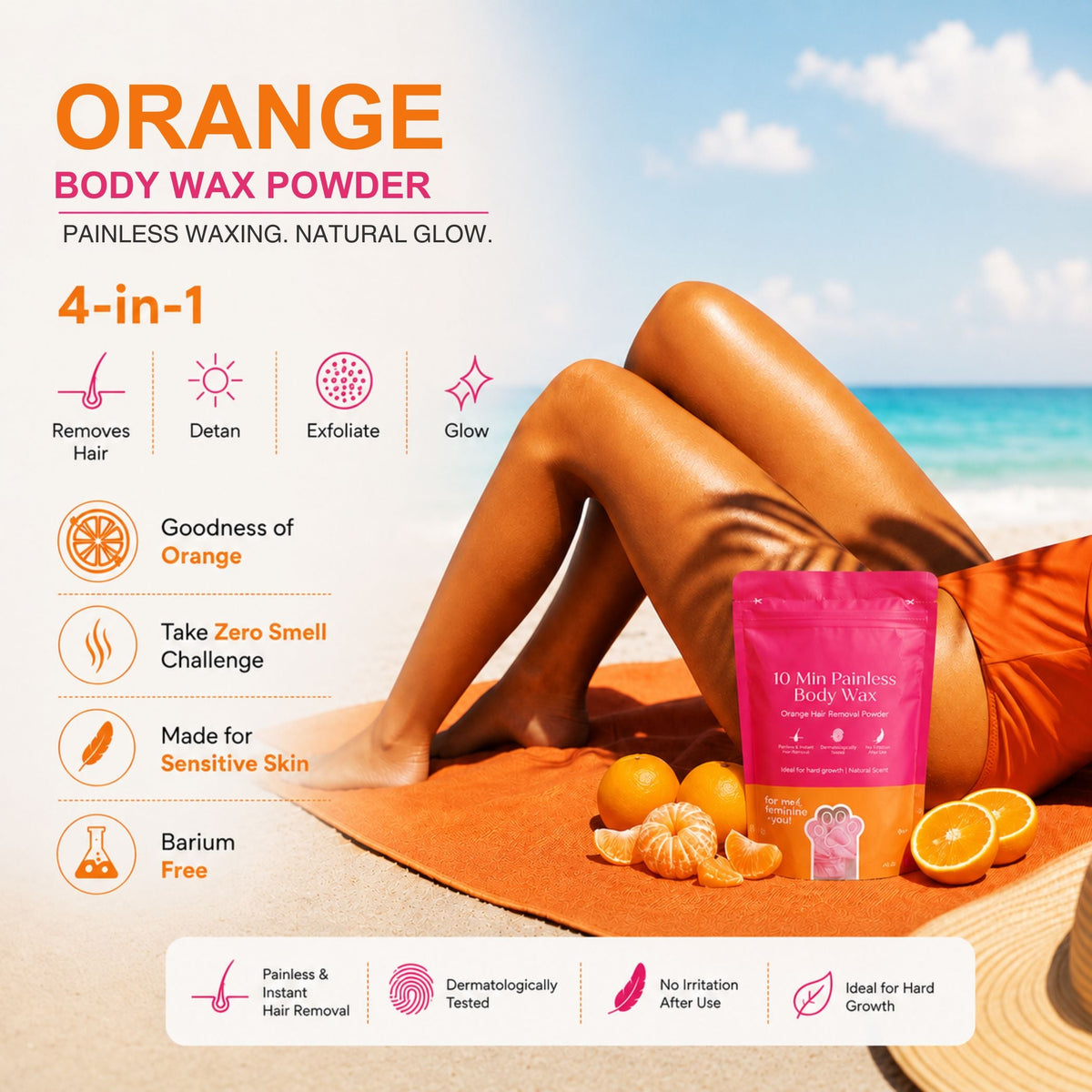 Chocolate Bikini Hair Removal Mask + Orange Body Hair Removal Mask + Pink Glow Detan Clay Mask - Combo of 3