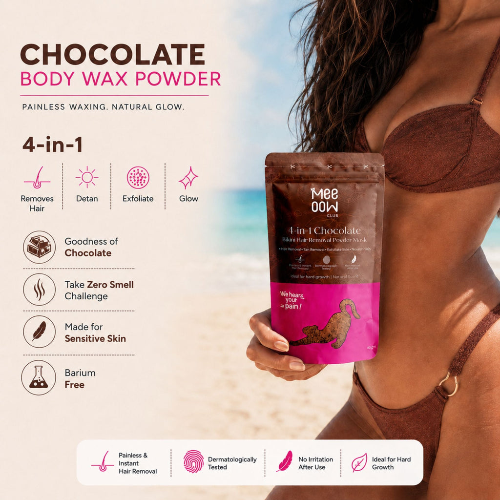 Chocolate Bikini Hair Removal Mask + Orange Body Hair Removal Mask + Pink Glow Detan Clay Mask - Combo of 3