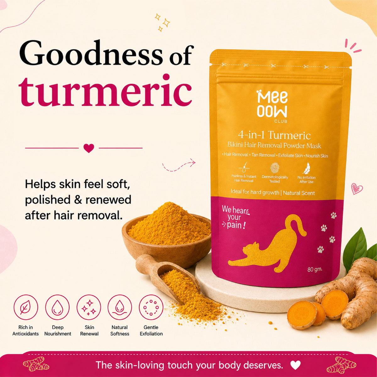 4-in-1 Turmeric Bikini Hair Removal Wax Powder Mask 80g